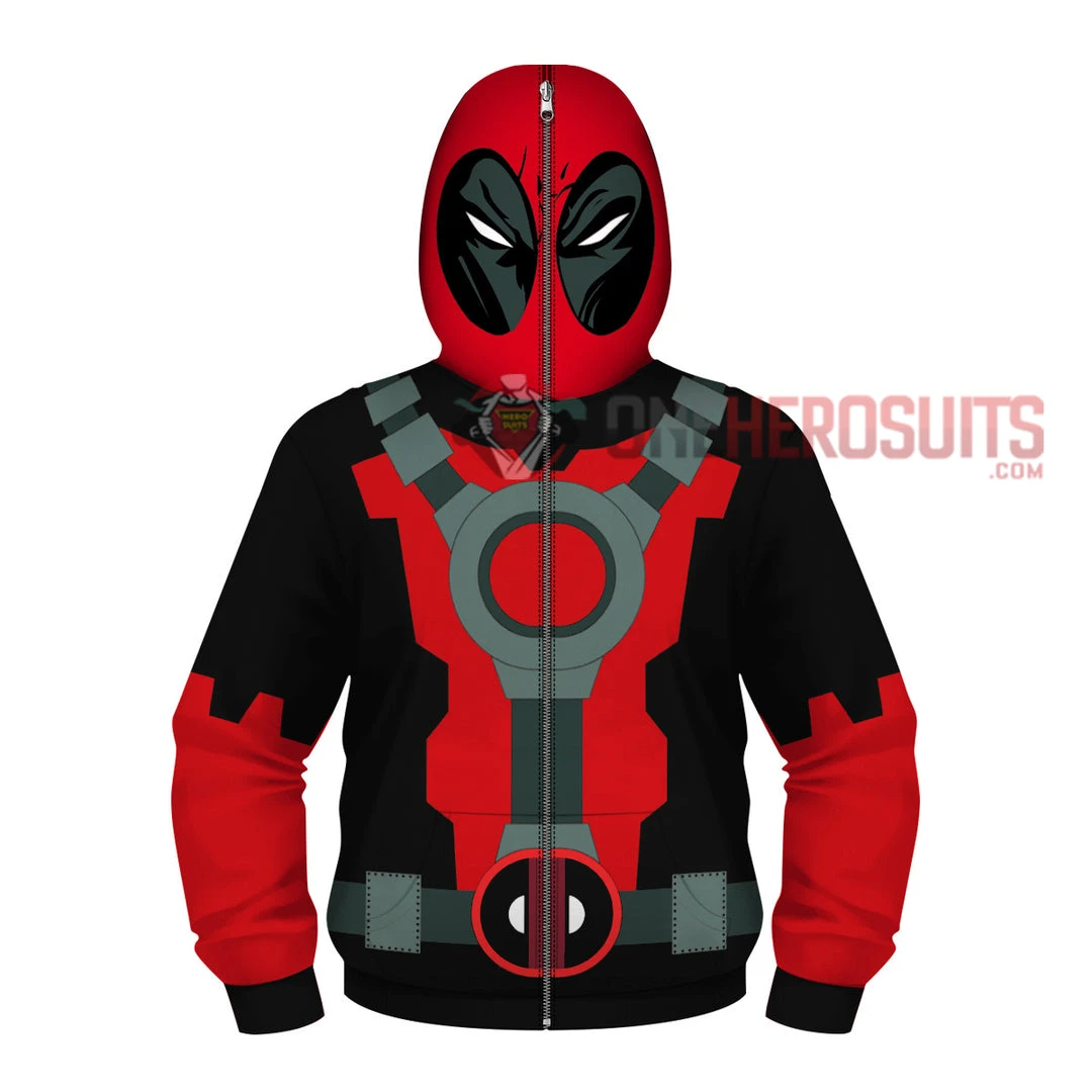 OneHeroSuits Kids Cosplay Kids Deadpool Creative 3D Printed Zip Hoodie 4 OneHeroSuits Kids Cosplay Kids Deadpool Creative 3D Printed Zip Hoodie