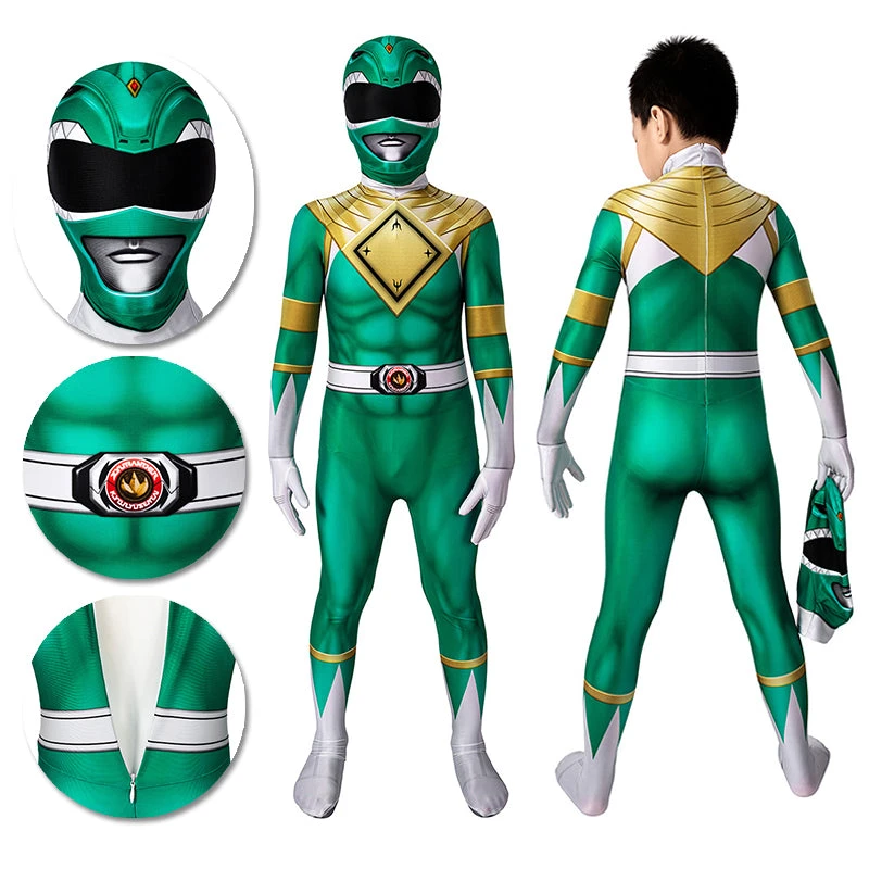 OneHeroSuits Kids Green Power Ranger Cosplay Suit Expert-level Cosplay Bodysuit & Zentai 3 OneHeroSuits Kids Green Power Ranger Cosplay Suit Expert-level Cosplay Bodysuit & Zentai