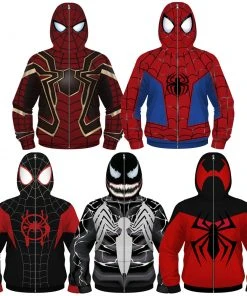 OneHeroSuits Kids Cosplay Kids Spiderman Creative 3D Printed Zip Hoodie
