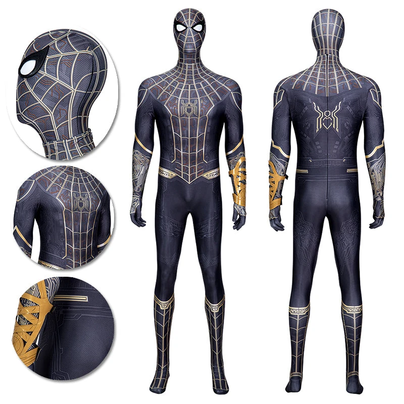 OneHeroSuits Spiderman 3 Cosplay Costumes Spiderman No Way Home Black Gold Suits 3 OneHeroSuits Spiderman 3 Cosplay Costumes Spiderman No Way Home Black Gold Suits