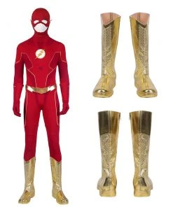 OneHeroSuits The Flash Season 8 Cosplay Shoes Gold Boots Costumes