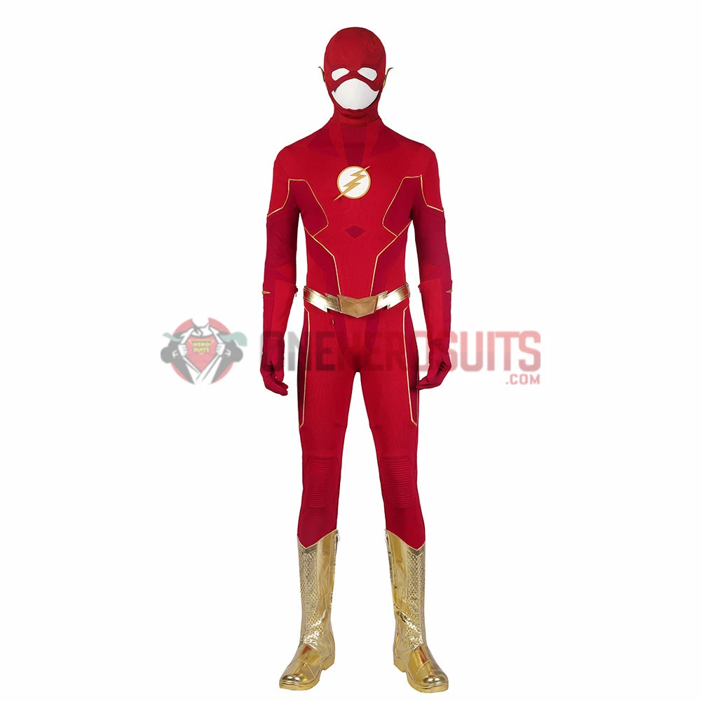 OneHeroSuits The Flash Season 8 Cosplay Costumes With Gold Boots 5 OneHeroSuits The Flash Season 8 Cosplay Costumes With Gold Boots